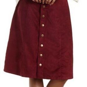 *2 for $25* EUC Burgundy Re:Named Faux Suede A-Line Midi Skirt, M
